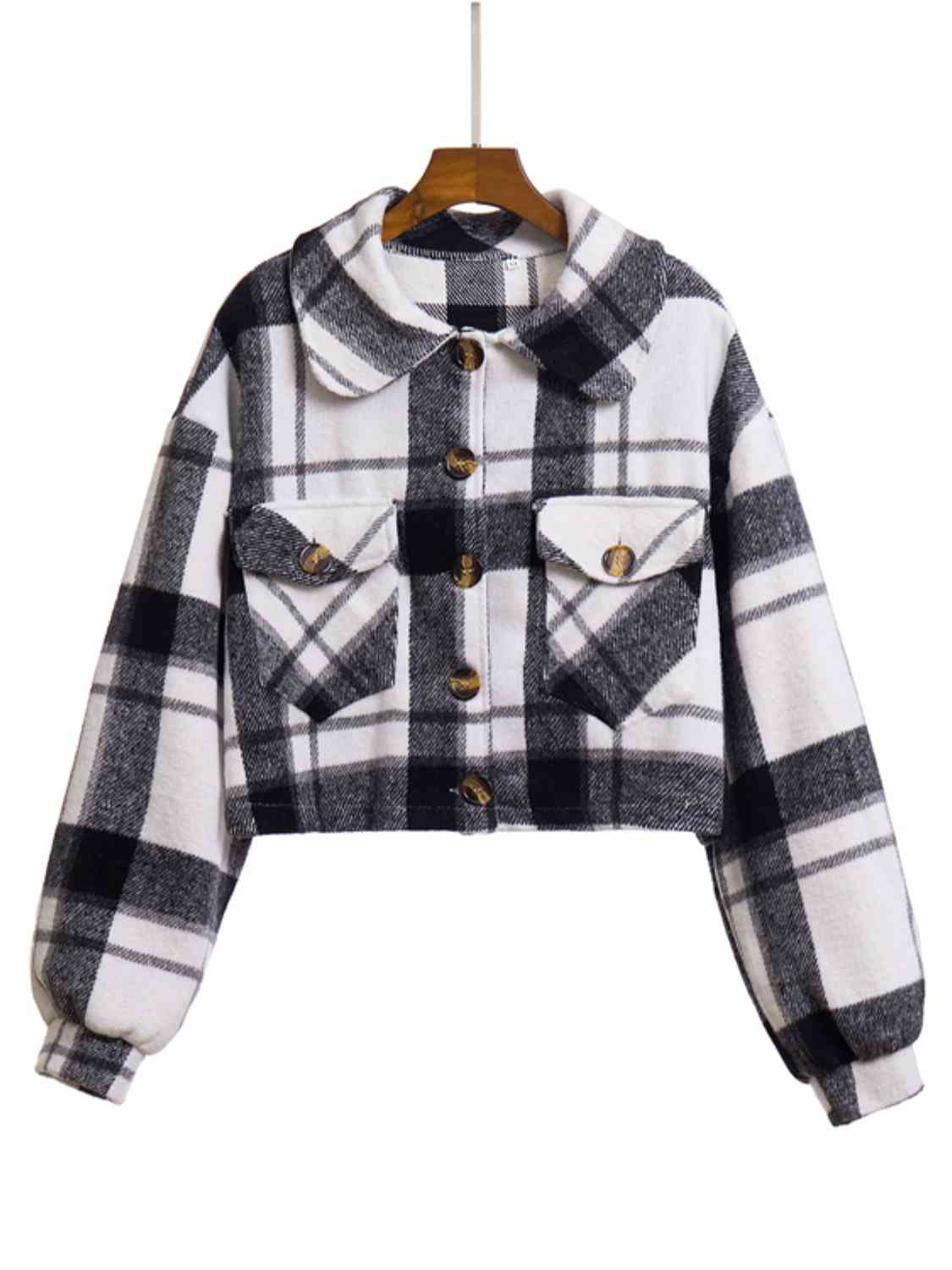 R&B | Karierter Knopf-Front-Jacke mit Taschen