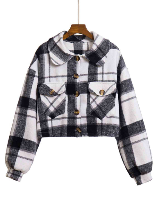 R&B | Karierter Knopf-Front-Jacke mit Taschen