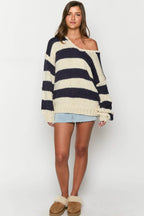 R&B | Gestreifter Strickpullover mit Schulterfreiem Design Schicker Herbstpullover