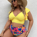 R&B | Großer Badeanzug mit Rüschendruck und hoher Taille
