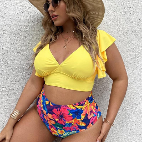 R&B | Großer Badeanzug mit Rüschendruck und hoher Taille