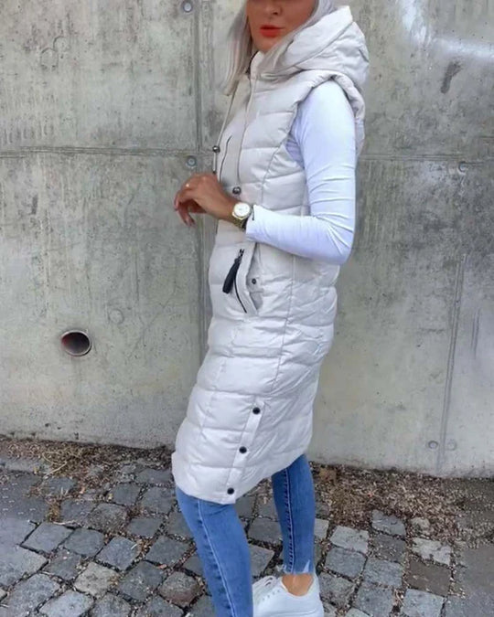 R&B | Ärmellose, Lässige Steppjacke mit Kapuze und Reißverschluss
