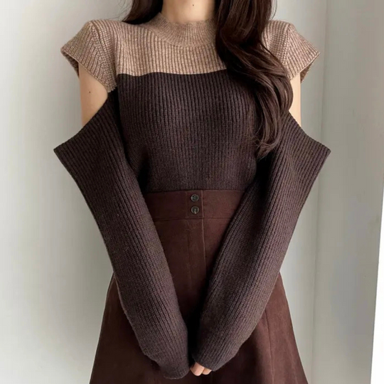 R&B | Zweifarbiger Strickpullover mit Cut-Out-Ärmeln