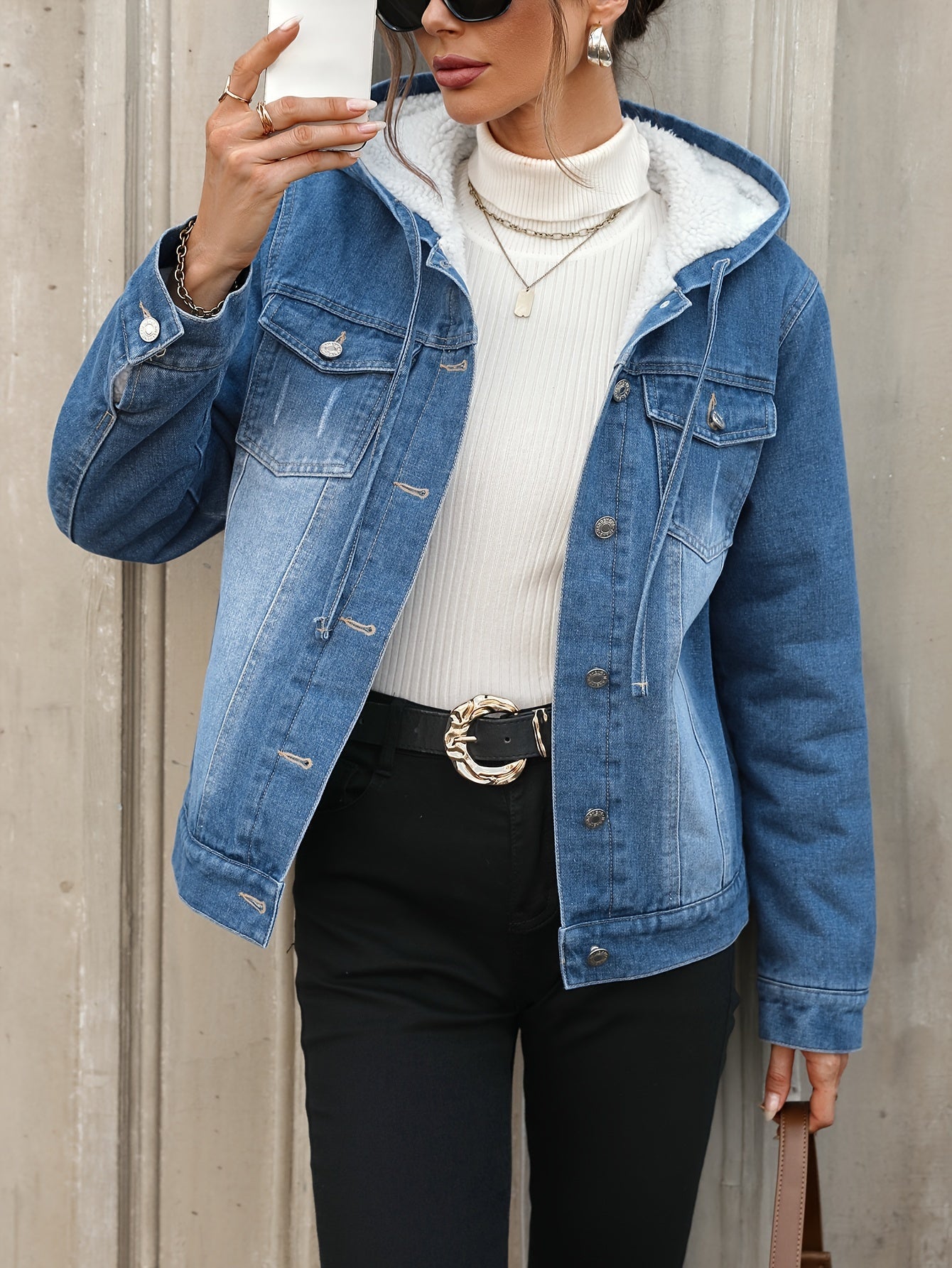 R&B | Denimjacke mit Sherpa-futter und Kapuze Baumwolle/polyester Warm und Modern