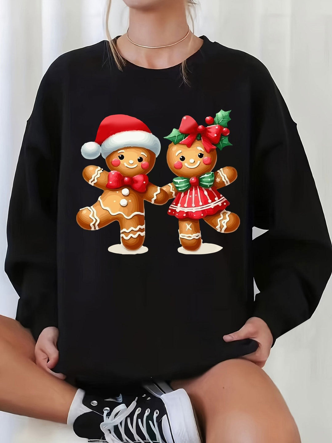 R&B | Sweatshirt mit Weihnachtsdruck Baumwolle Lebkuchenmänner Design