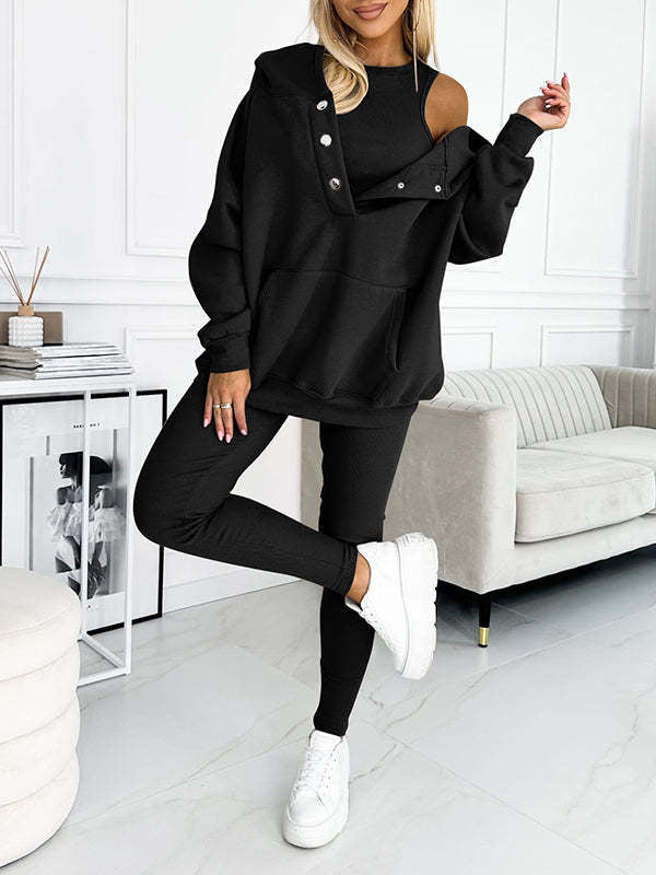 R&B | 3-Teiliges Damen-Sportanzug mit Lockerem Kapuzenpullover und Slim-Hosen