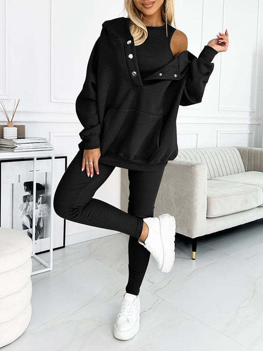 R&B | 3-Teiliges Damen-Sportanzug mit Lockerem Kapuzenpullover und Slim-Hosen