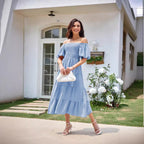 R&B | Plissee-Kleid mit quadratischem Ausschnitt und Neckholder-Blasenärmeln