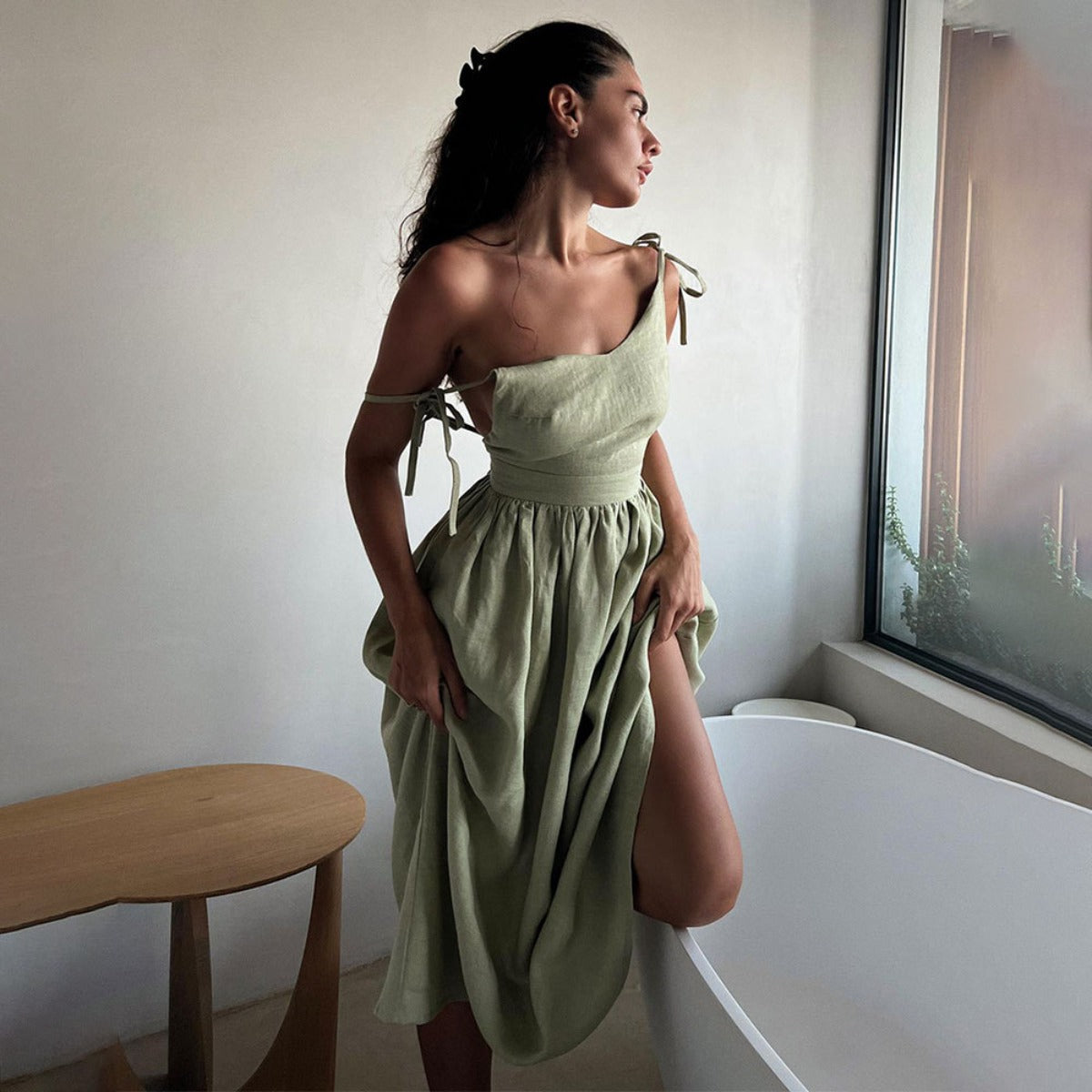 R&B | Neckholder-Kleid aus Baumwolle mit Hosenträgern