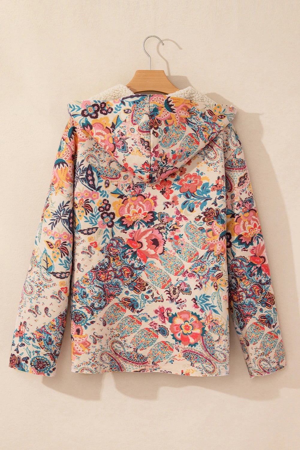 R&B | Vintage Paisley Blumenbedruckte Sherpa Futter Kapuzenjacke