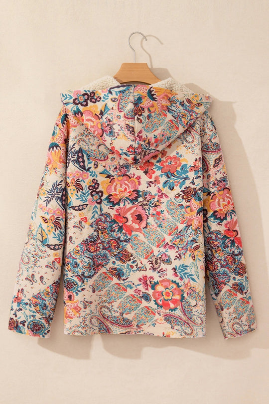 R&B | Vintage Paisley Blumenbedruckte Sherpa Futter Kapuzenjacke
