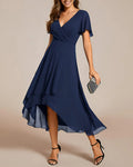 R&B | Kleid mit V-Ausschnitt und Rüschenärmeln