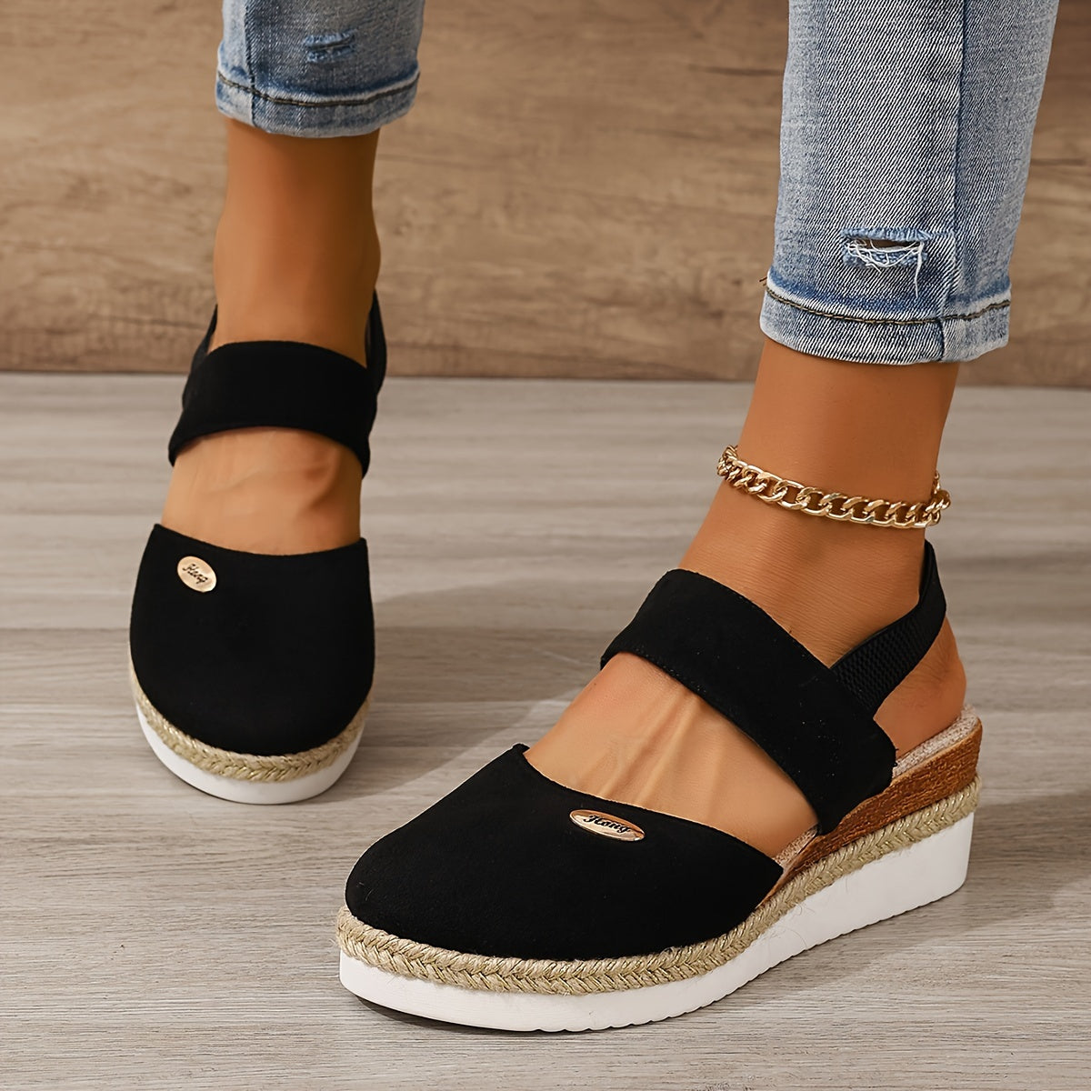 R&B | Damen Sandalen Auf Plattform: Rutschfest, Geschlossene Zehe, Elastischer Riemen