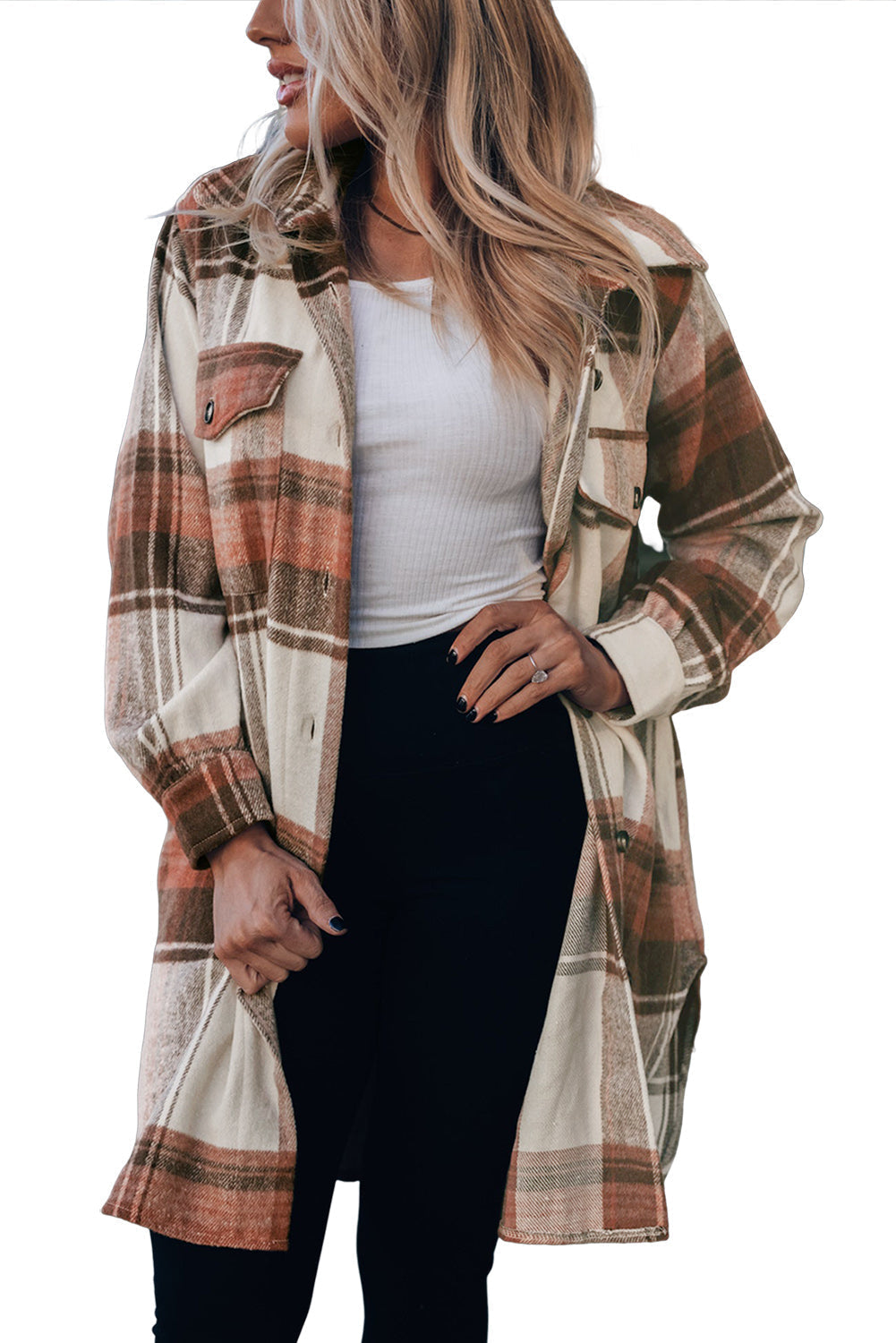 R&B | Lange Karierte Shirtjacke Baumwollmischung Stilvoll und Praktisch