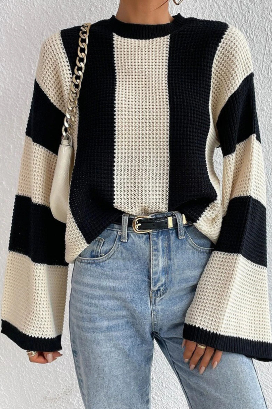 R&B | Glocke mit Kontraststreifen Pullover mit Strickärmeln