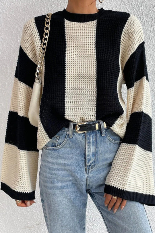 R&B | Glocke mit Kontraststreifen Pullover mit Strickärmeln