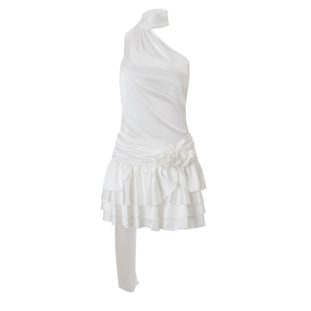 R&B | Ein-Wort-Schulter-Satin-Neckholder-Kleid