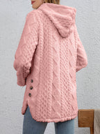 R&B | Fluffy Kapuzenjacke mit Knöpfen Polyester Weich und Warm