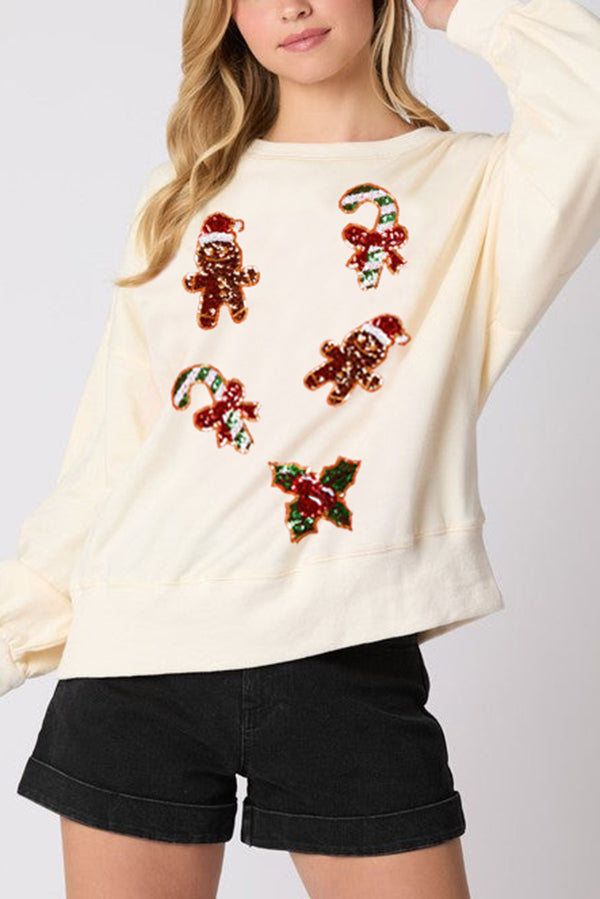 R&B | Weihnachts LR&Bkuchenmann Paillette Lässig Langarm Sweatshirt