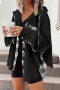 R&B | Oversized Hemdjacke mit Kapuze Geripptes und Kariertes Design Bequem und Trendy