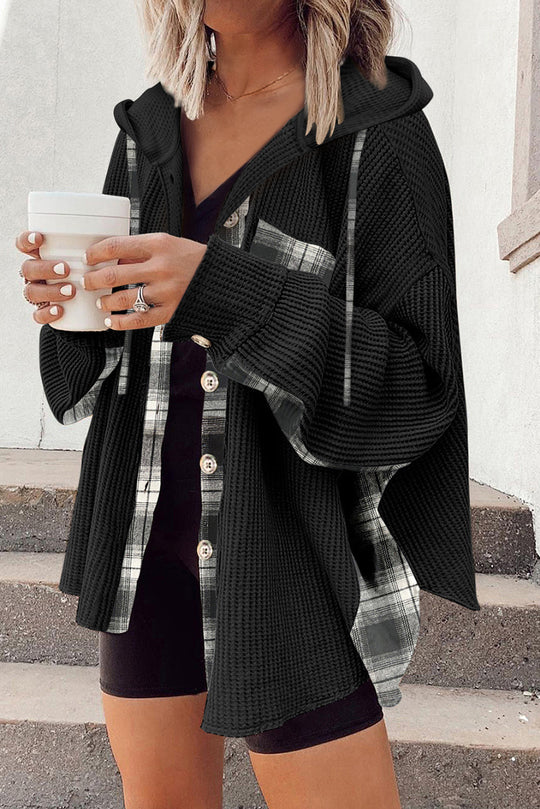 R&B | Oversized Hemdjacke mit Kapuze Geripptes und Kariertes Design Bequem und Trendy