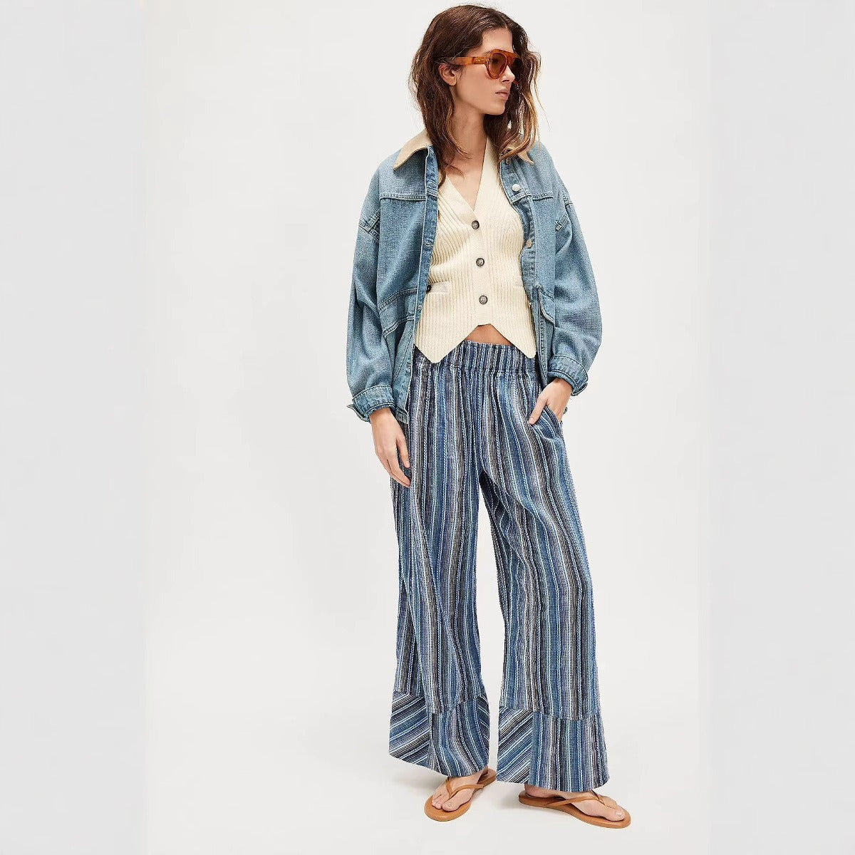R&B | Gestreifte Hose mit weitem Bein