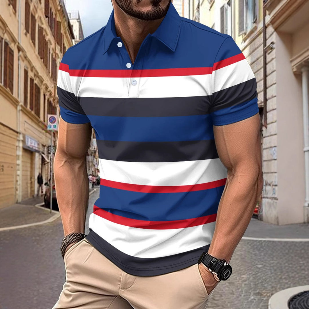 R&B | V-Ausschnitt Button Business Stripe Vielseitiges T-Shirt
