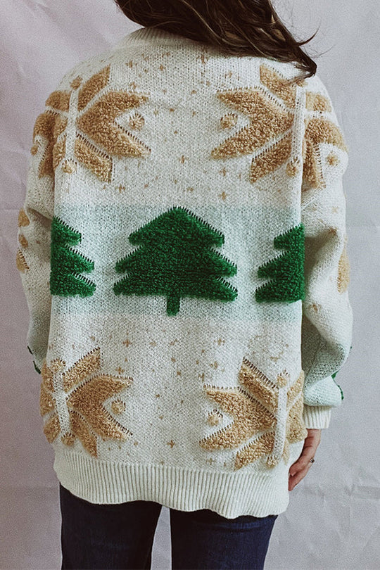 R&B | Weihnachtsmuster Gestrickter Rundhalsausschnitt Langarmpullover