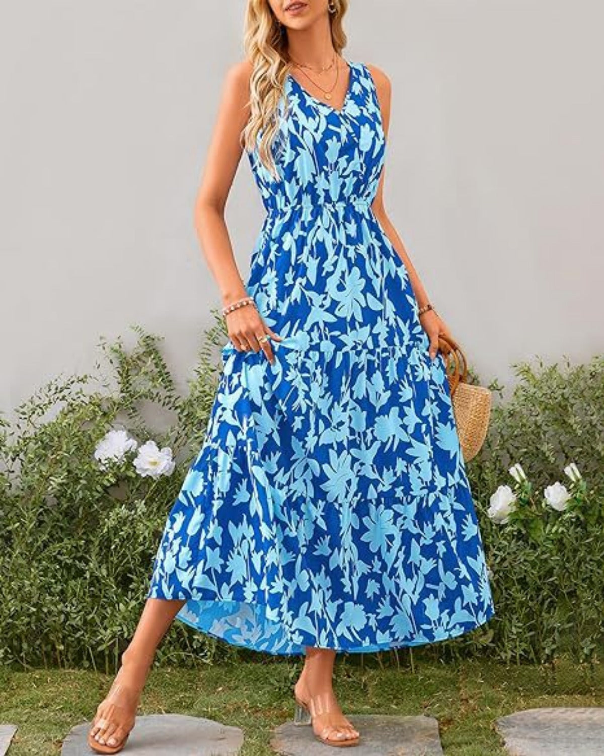 R&B | Kleid mit V-Ausschnitt und elastischer Taille