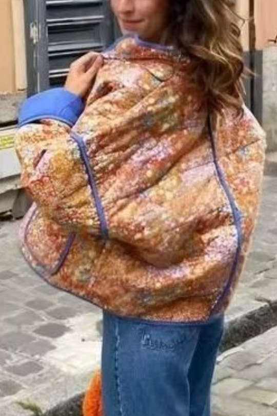 R&B | Colorblock Große Tasche Stehkragen Steppjacke aus Baumwolle