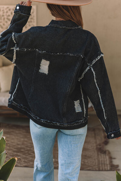 R&B | Button-Up Raw-Edge Distressed Denim-Jacke