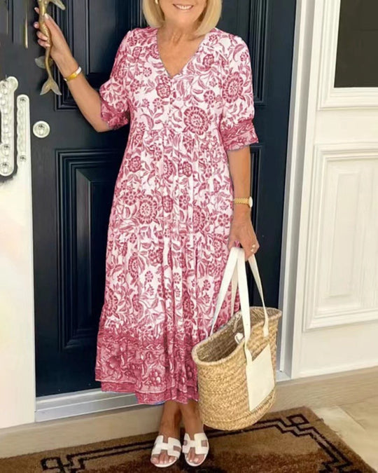 R&B | Kleid mit V-Ausschnitt und Print in Übergröße
