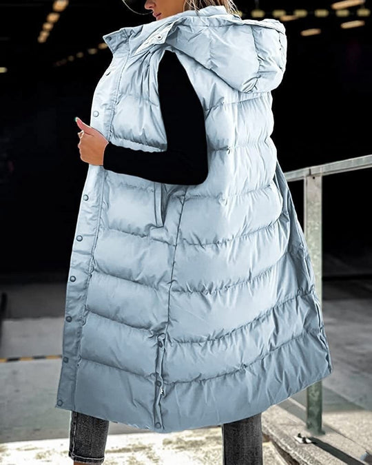 R&B | Ärmellose, Lässige Steppjacke mit Kapuze und Reißverschluss