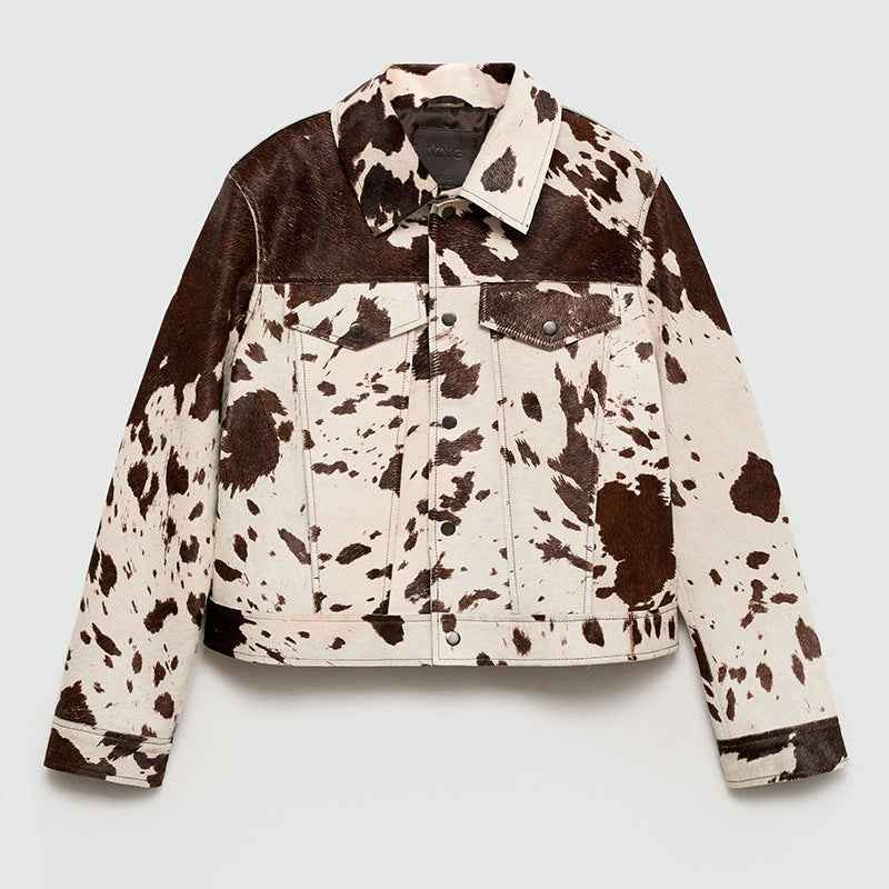 R&B | Jacke mit Kuhmuster, Reverskragen und Stylischen Druckknöpfen