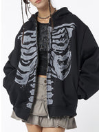 R&B | Schwarze Oversized Hoodie mit Skelettdruck