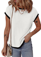 R&B | Gestricktes kontrastierendes T-Shirt mit Rundhalsausschnitt