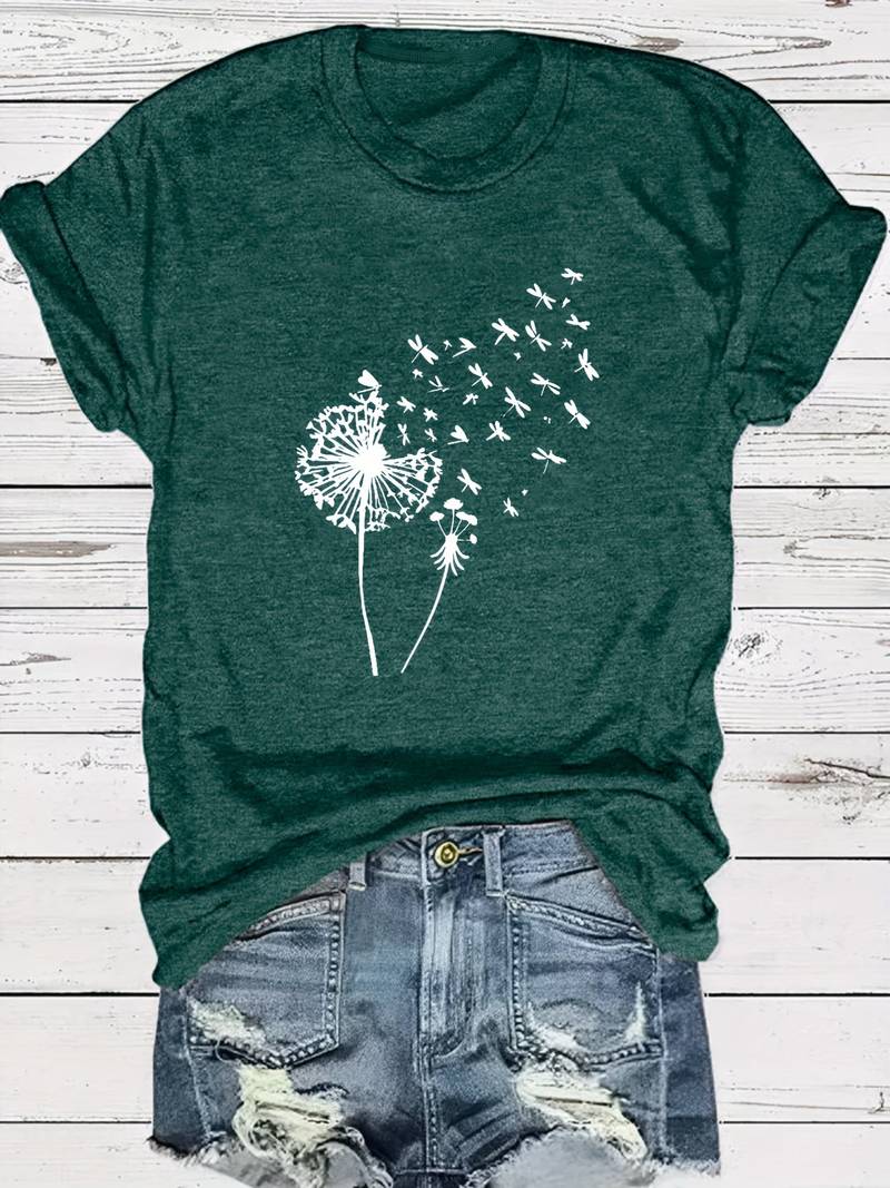 Heidi-Mode – T-Shirt Mit Löwenzahn-Print Und Rundhalsausschnitt