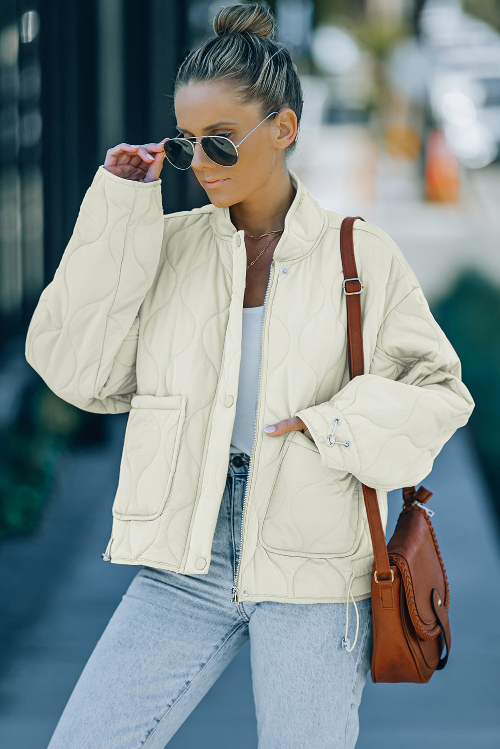 R&B | Kordelzug Gefallene Schulter Gequiltete Jacke