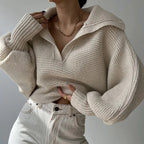 R&B | Strickpullover mit Laternenärmeln und offenem Kragen