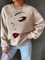 R&B | Sweatshirt mit Gesichtsdruck Baumwolle Künstlerisch und Bequem