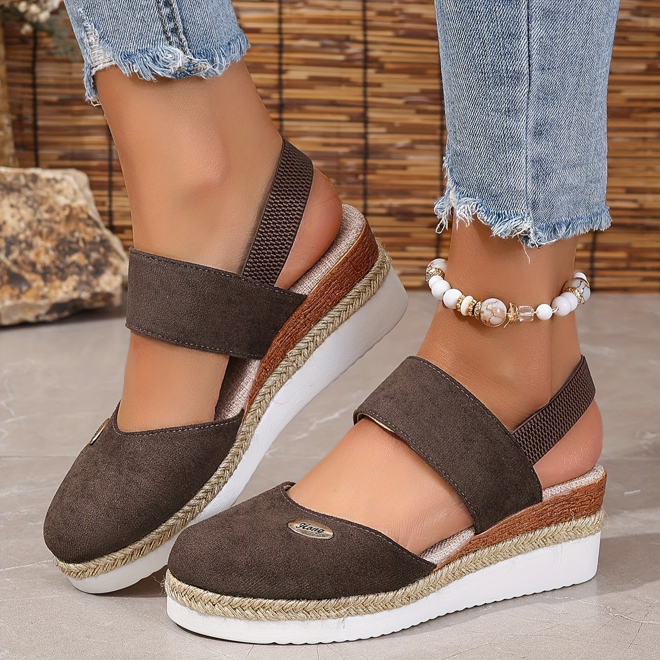 R&B | Damen Sandalen Auf Plattform: Rutschfest, Geschlossene Zehe, Elastischer Riemen