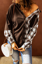 R&B | Karierte Farbblock Gefallen Schulter Corduroy Shacket