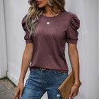 R&B | Solide Farbe Blase Ärmel T-Shirt Frauen