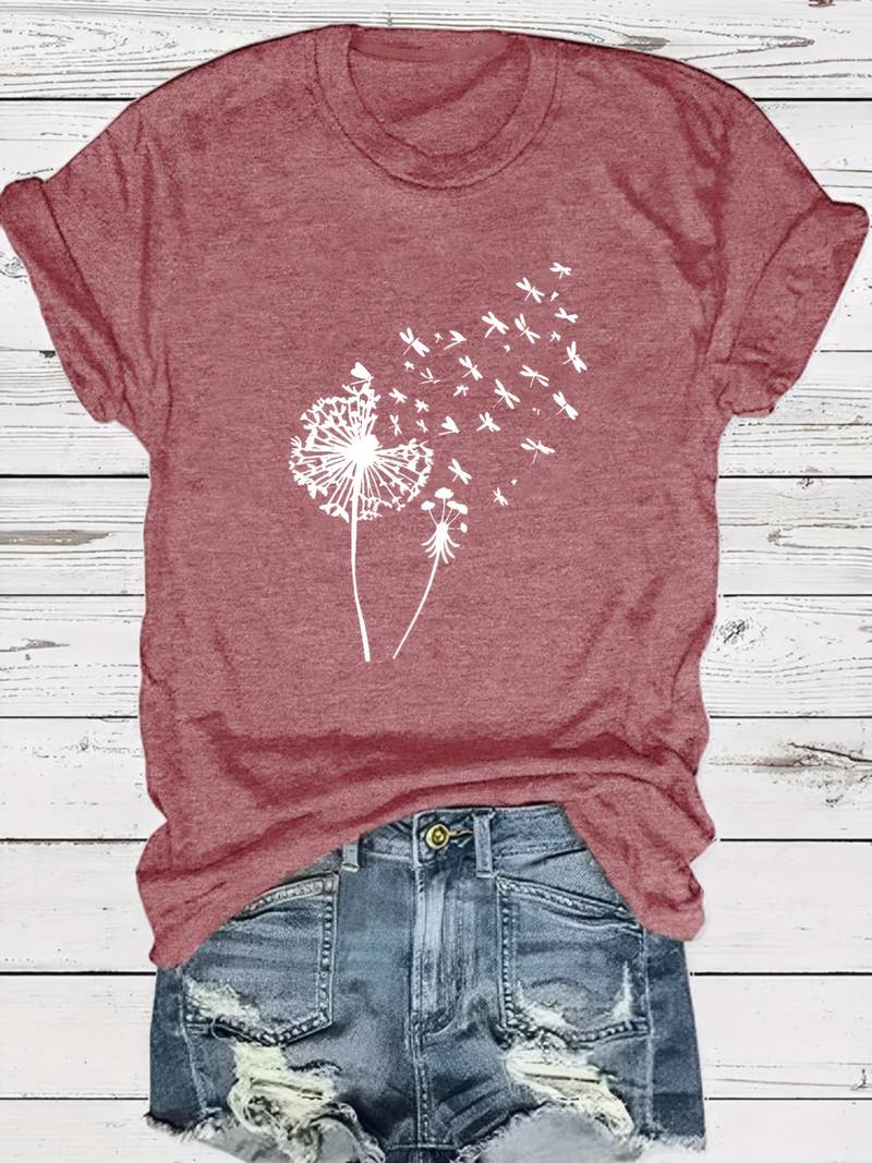 Heidi-Mode – T-Shirt Mit Löwenzahn-Print Und Rundhalsausschnitt
