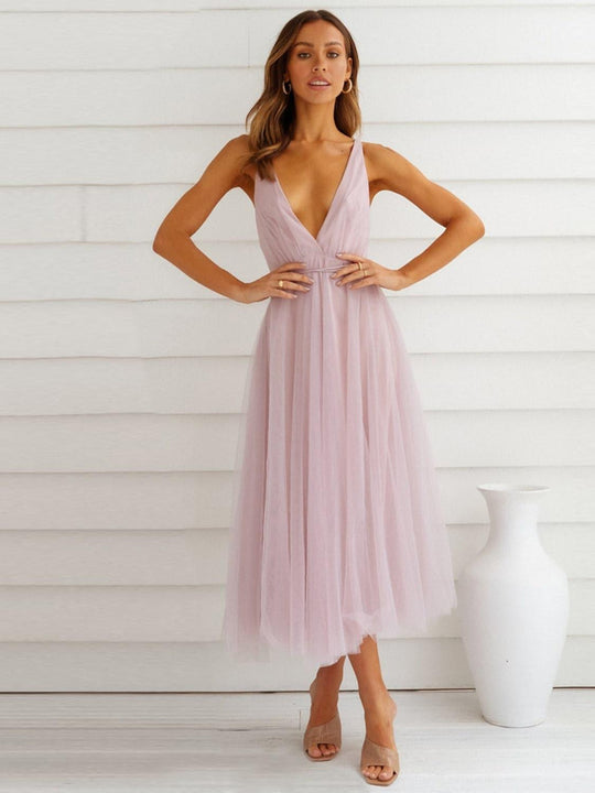 R&B | Rückenausschnitt Kreuzbandlos Ärmelloses Midi-Kleid