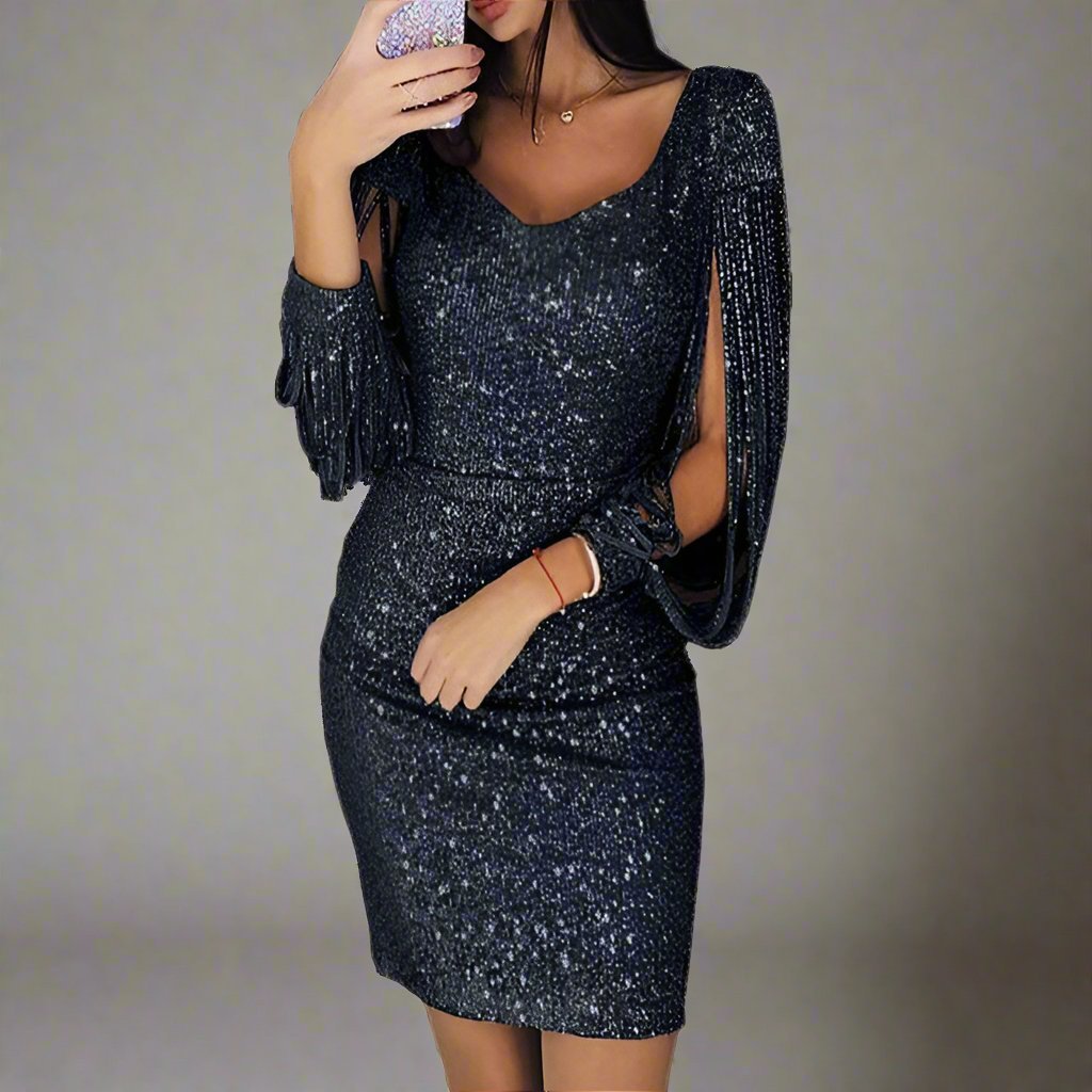 R&B | Damen Pailletten V-Ausschnitt Partykleid Eleganter Urlaubsstil