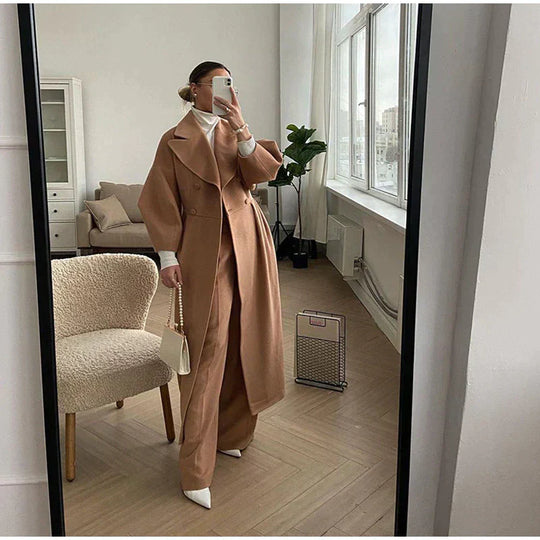 R&B | Eleganter Damen-Doppelreiher-Wollmantel - Lange Ärmel - Warm & Stilvoll