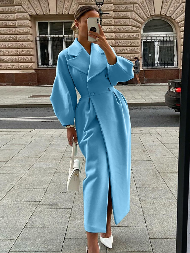 R&B | Eleganter Damen-Doppelreiher-Wollmantel - Lange Ärmel - Warm & Stilvoll