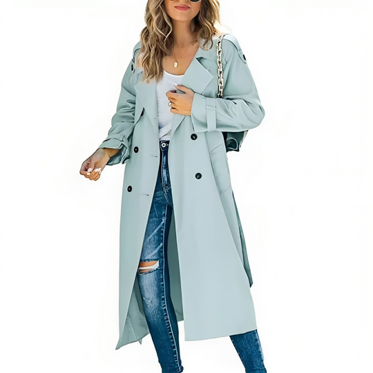 R&B | Eleganter Damen-Trenchcoat mit Revers und Gürtel