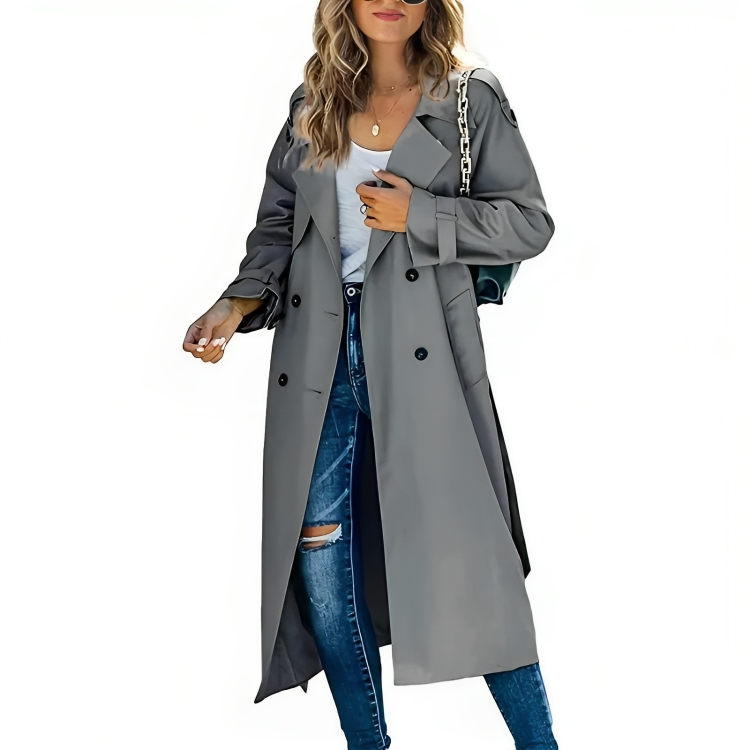 R&B | Eleganter Damen-Trenchcoat mit Revers und Gürtel